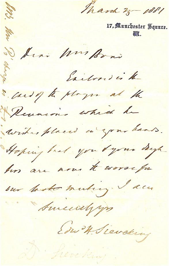 Letter by Edward H Sieveking