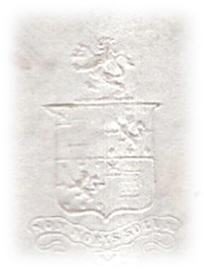 Embossed Jacob arms used by Edward Long Jacob on his letterhead in 1870s.