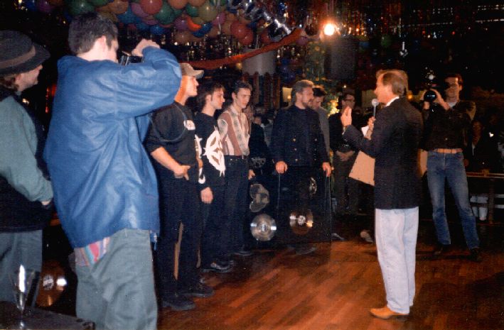 Presentation of Platinum and Gold Record for 'Tears Don't Lie', 1995. From left to right: Kenneth, Mark Oh, Holger Scheiker, Michael Wardenman, Peter Ende (EMI) and Michael Holm.